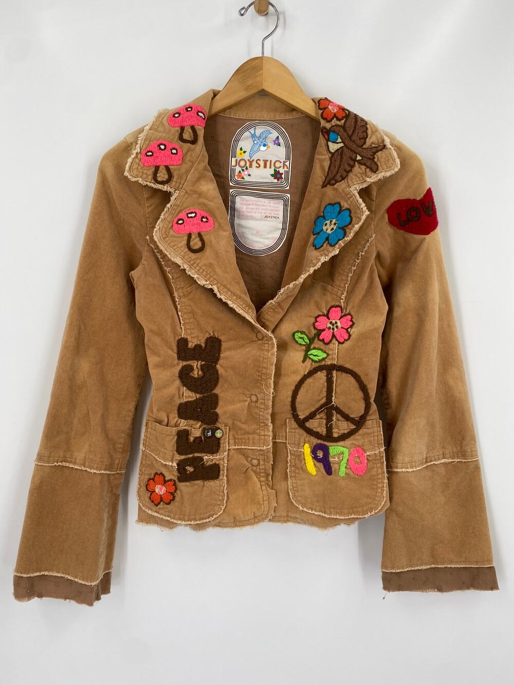 Johnny Was brown Corduroy patch peace hippie jacket